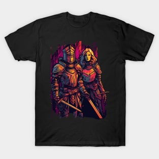 Knightly Duality: Valor & Elegance in Armor T-Shirt